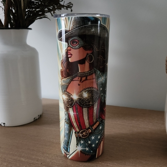 Black Patriotic Superhero Tumbler Cowboy Carter Beyonce Comic 20 Oz Tumbler - Picture 1 of 6